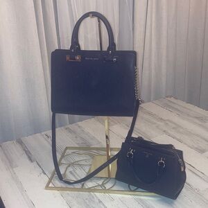 Genuine Michael Kors Quinn Black Satchel and  Mini Marilyn Crossbody Set